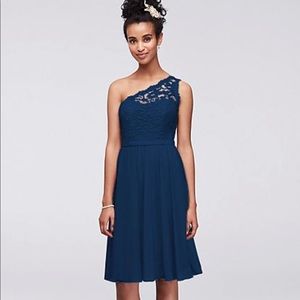 David bridal navy one shoulder dress